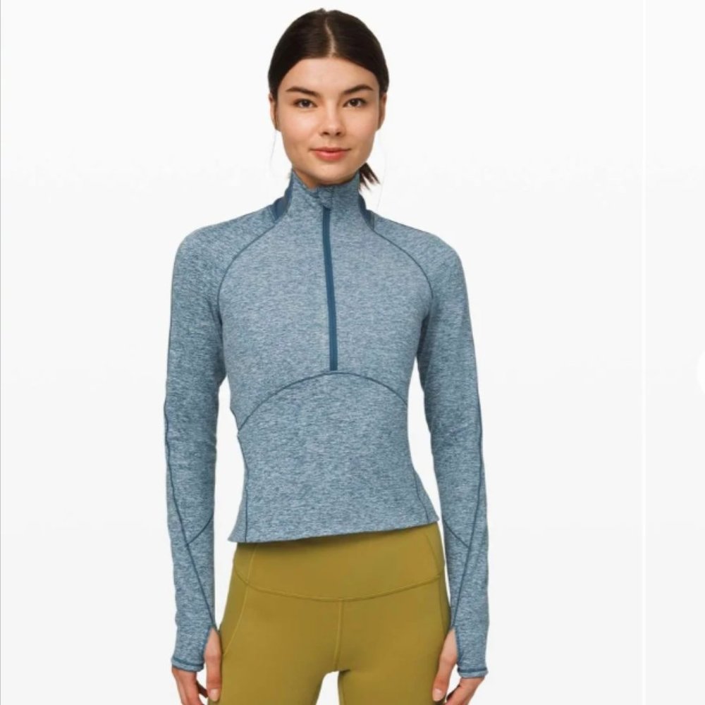 Lululemon SZ 8 Heathered Blue Always Alert 1/2 Zip Collared Jacket Reflective